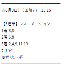 有料予想検証③:2024年6月8日函館7R　うまマル