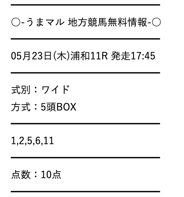 無料予想検証③：2024年5月23日浦和11R　うまマル